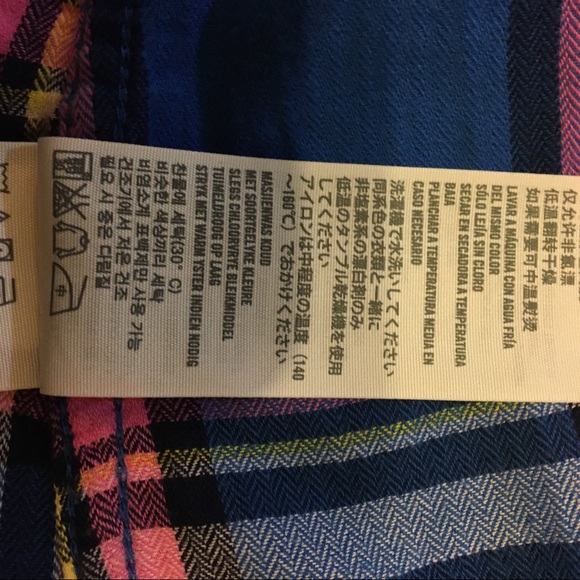 🎁2/$12 ABERCROMBIE & FITCH M COTTON BUTTON UP PINK, BLUE & YELLOW PLAID SHIRT - Picture 10 of 12